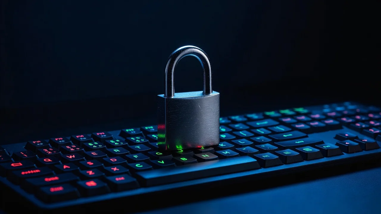 Mostbet é confiável? Licença, reputação e segurança Cadeado metálico sobre teclado em luz azul escura